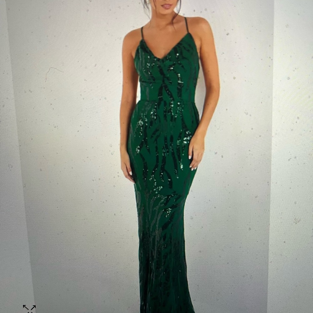 🌺Final Price🌺Quiz Emerald Green Lace-up Back Gown